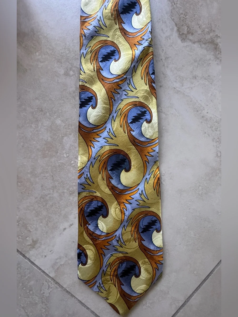 Grateful Dead Thirteen Points First Set Men's Yellow and Blue Tie 57” L X 3.75”W